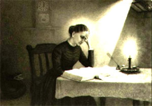 Mary Baker Eddy studying